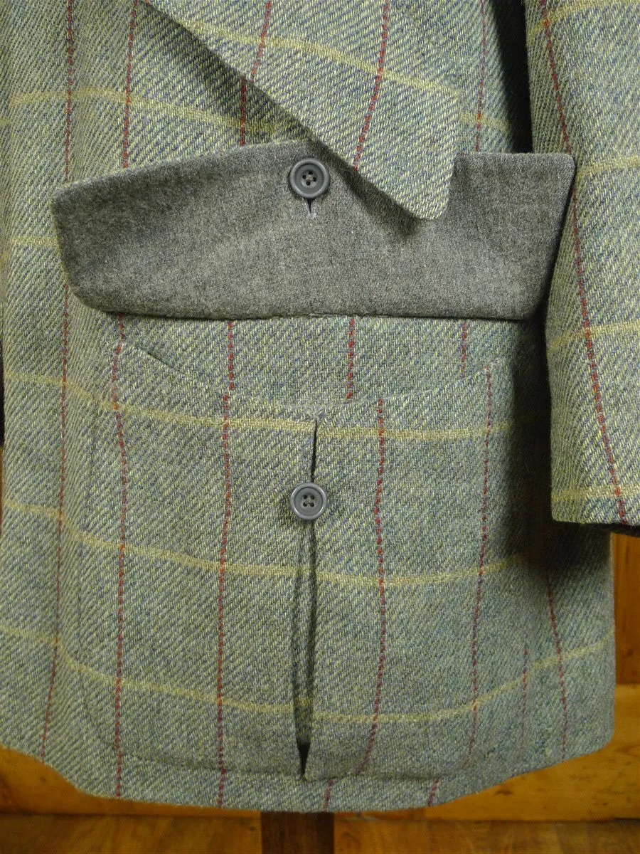 080824/02 amazing 1999 anderson & sheppard savile row bespoke grey wp check tweed field coat w/ tattersall lining 44-45 regular