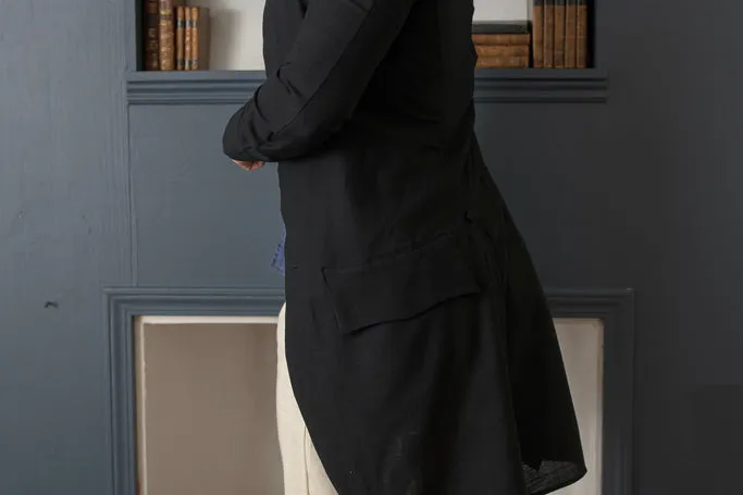 1770's Linen Frock Coat - Falling Collar | Black