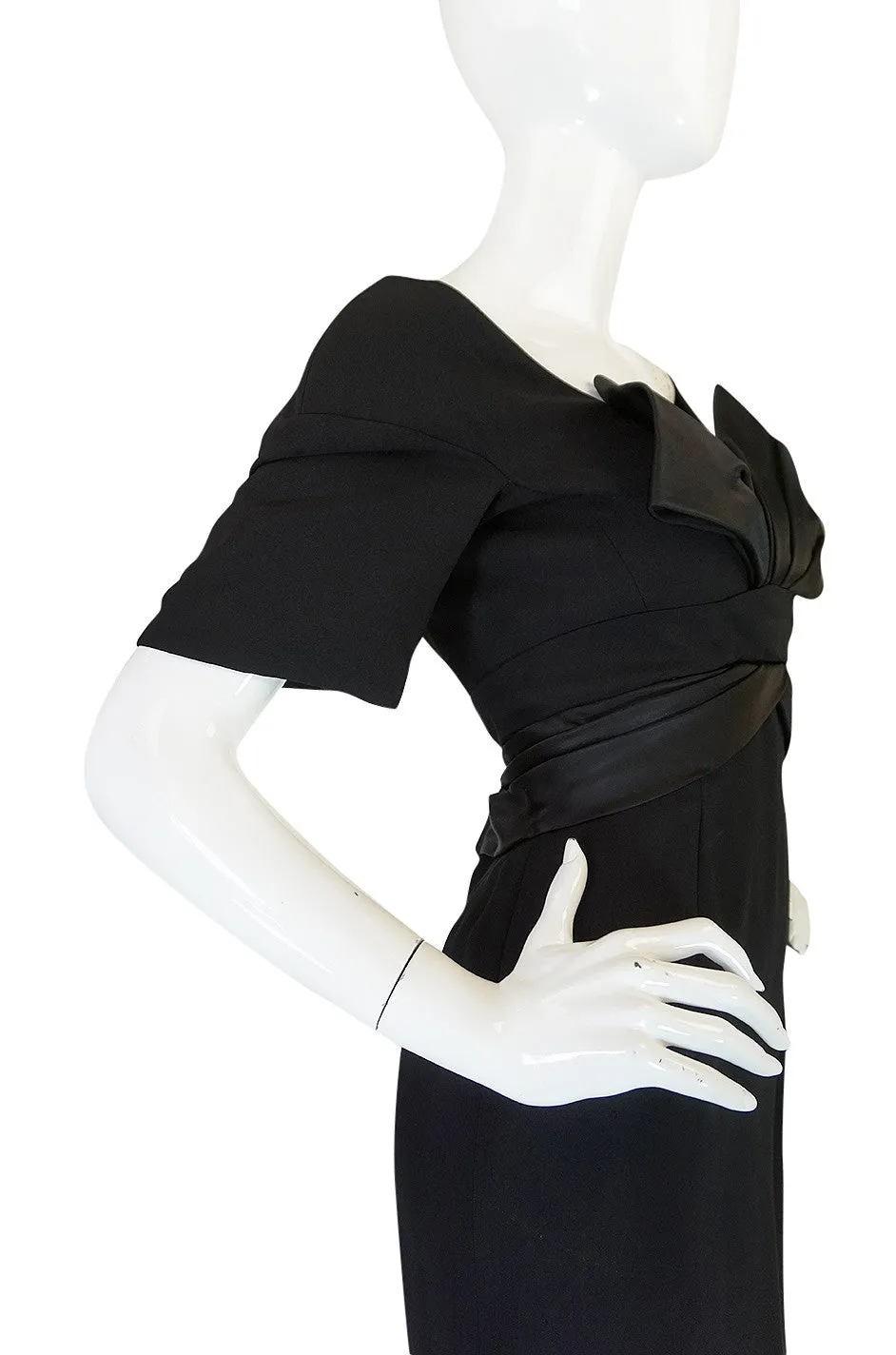 1950s Helena Barbieri Black Bow Detailed Silk Crepe Dress