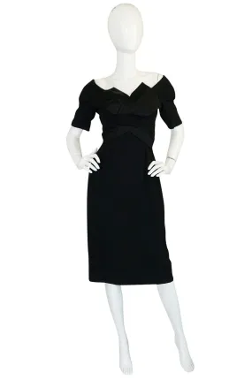 1950s Helena Barbieri Black Bow Detailed Silk Crepe Dress