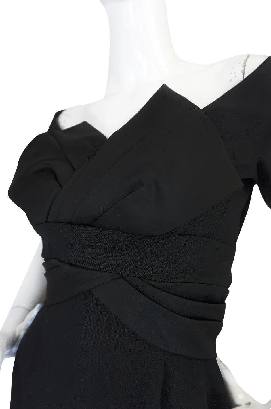 1950s Helena Barbieri Black Bow Detailed Silk Crepe Dress