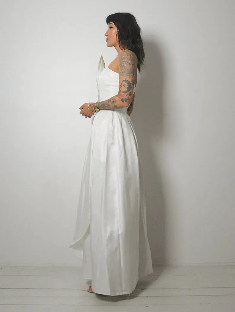 1950's White Asymmetric Bust Gown