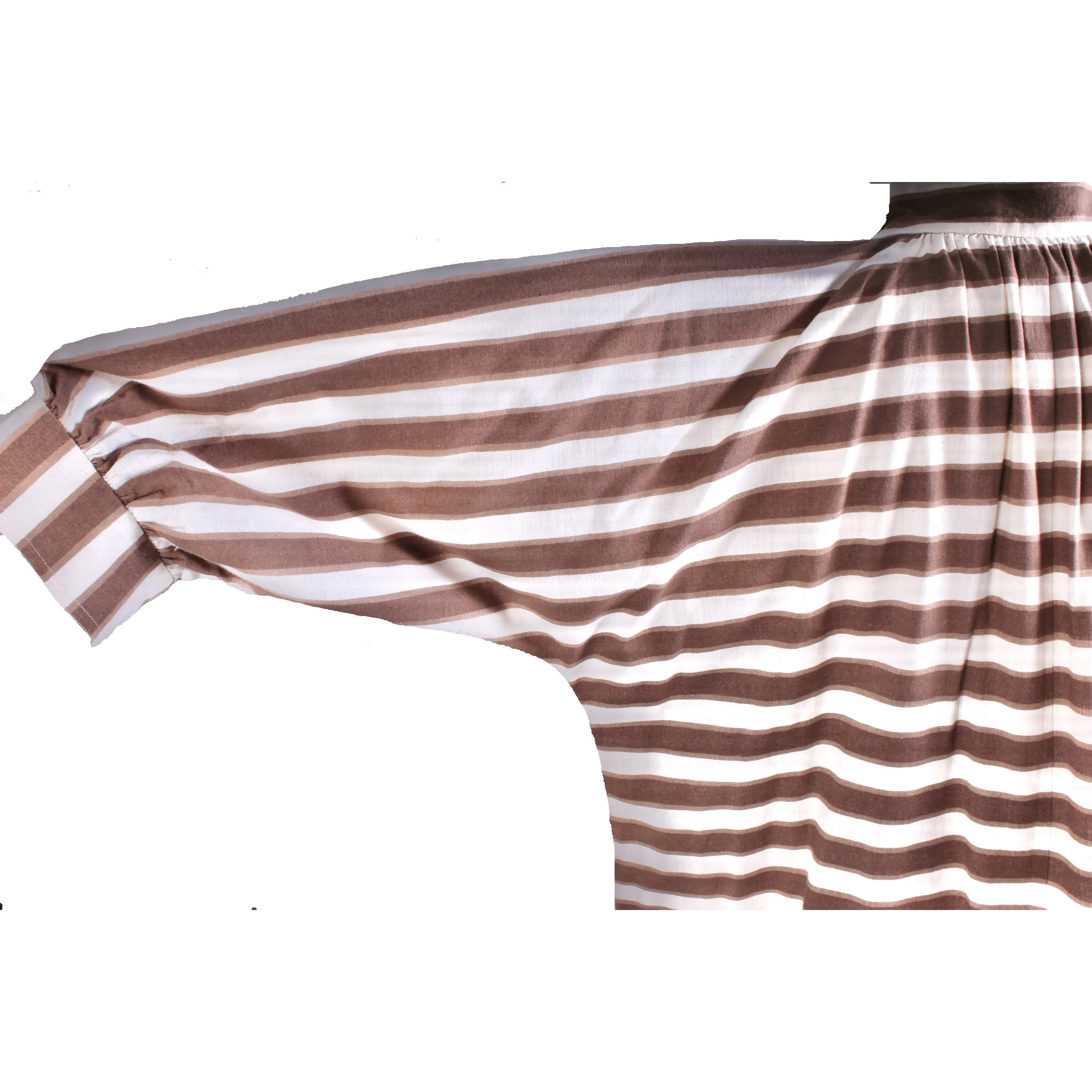 1970s Vuokko Maxi Dress Snap Front Horizontal Stripe Cotton  Mocha Brown 1970s M