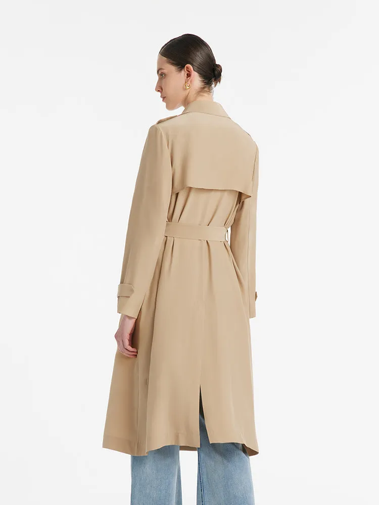 22 Momme Mulberry Silk Wrapped Women Trench Coat With Belt