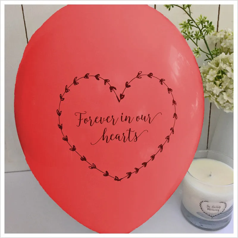 25 Red 'Forever In Our Hearts' Biodegradable Funeral Balloons