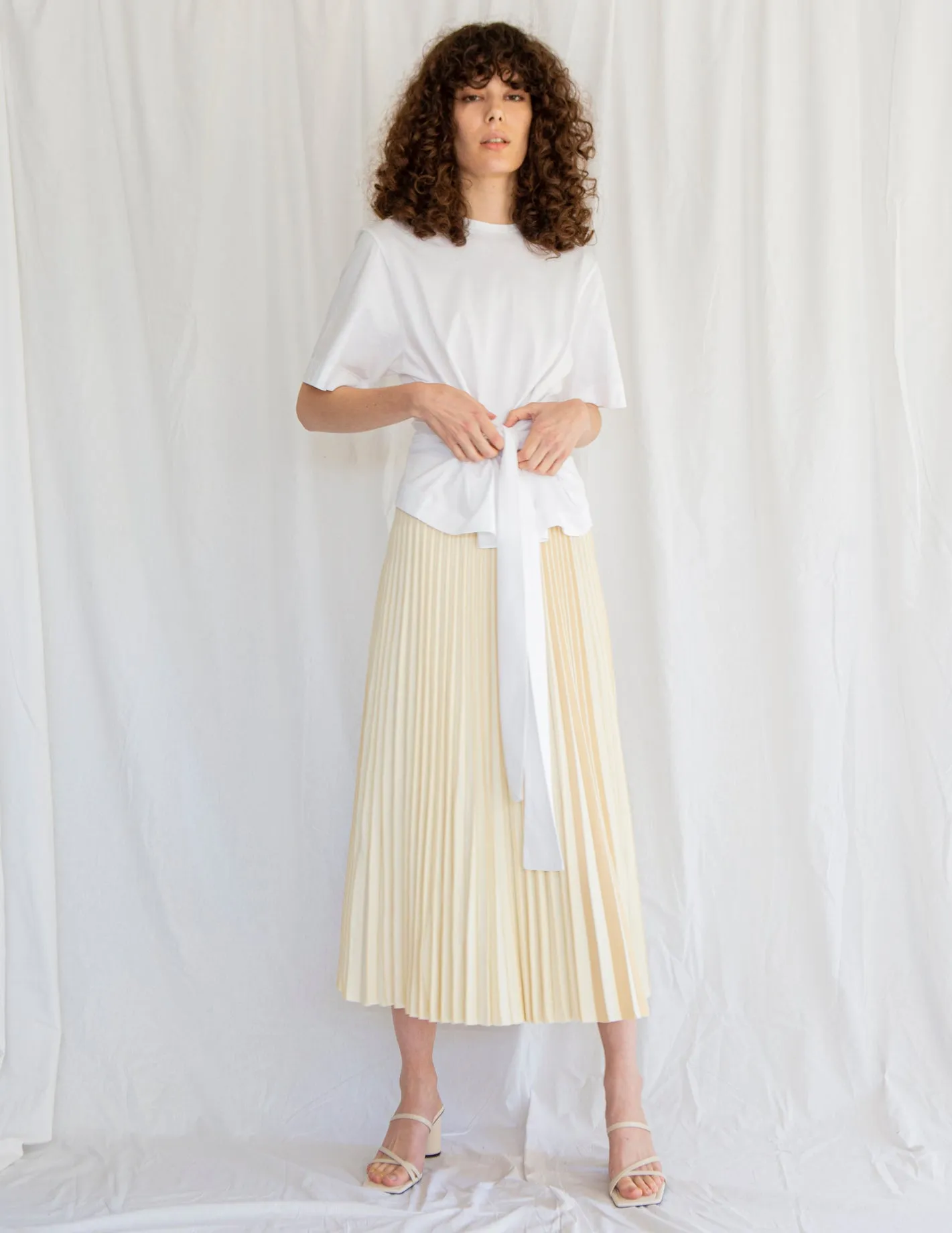 3D Knit Pleated Skirt in Cream