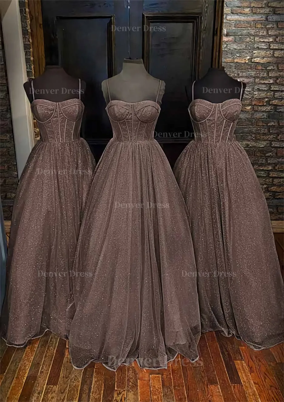 A-line Sweetheart Spaghetti Straps Long/Floor-Length Glitter Prom Dress With Pockets