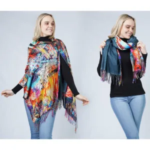 Abstract Print Shawl/Poncho- City Print