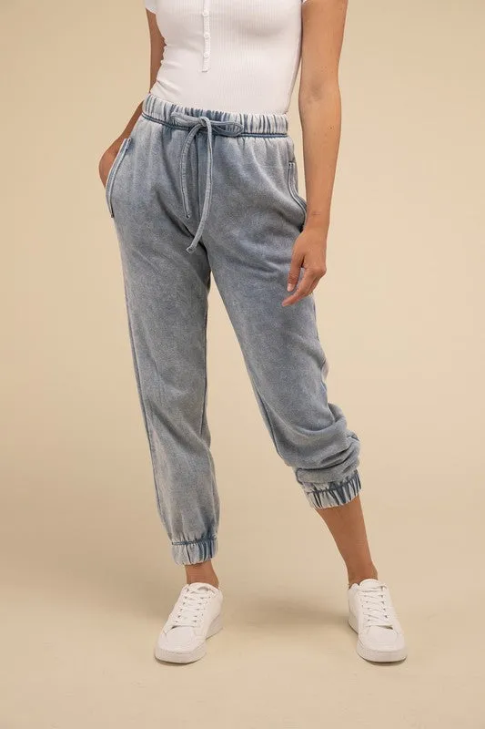 Acid Wash Fleece Sweatpants with Pockets (3 color options)