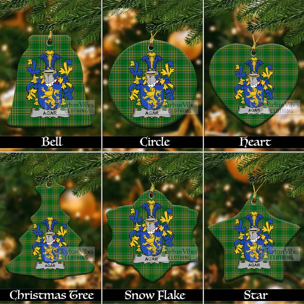 Agar Irish Clan Tartan Christmas Ceramic Ornament with Coat of Arms