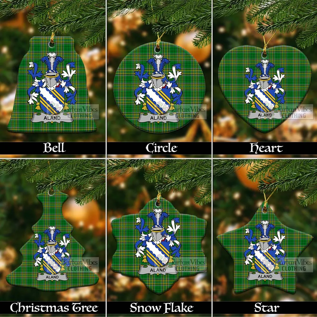 Aland Irish Clan Tartan Christmas Ceramic Ornament with Coat of Arms