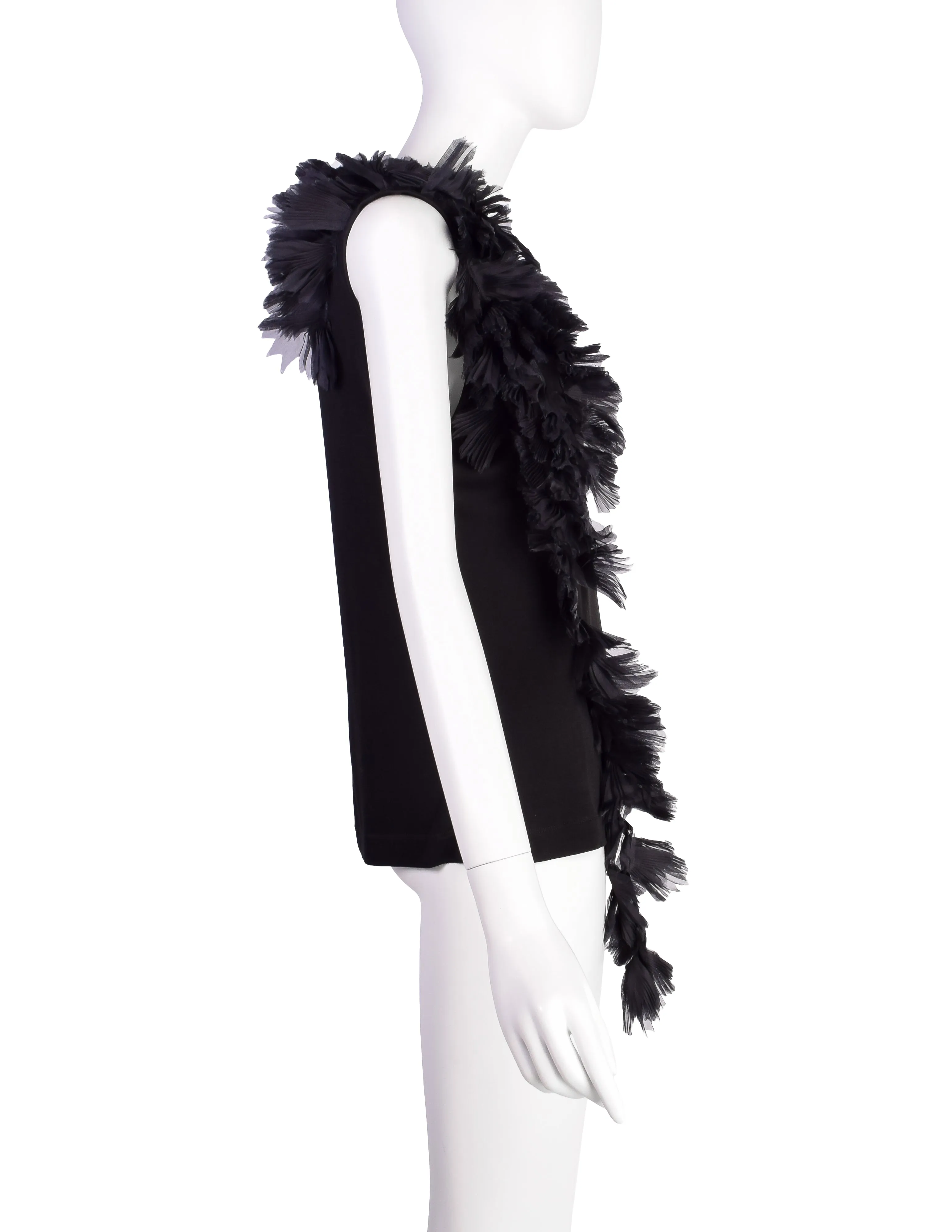 Alexander McQueen Vintage SS 2001 VOSS Black Jersey Tank Top with Pleated Chiffon 'Feather' Tail