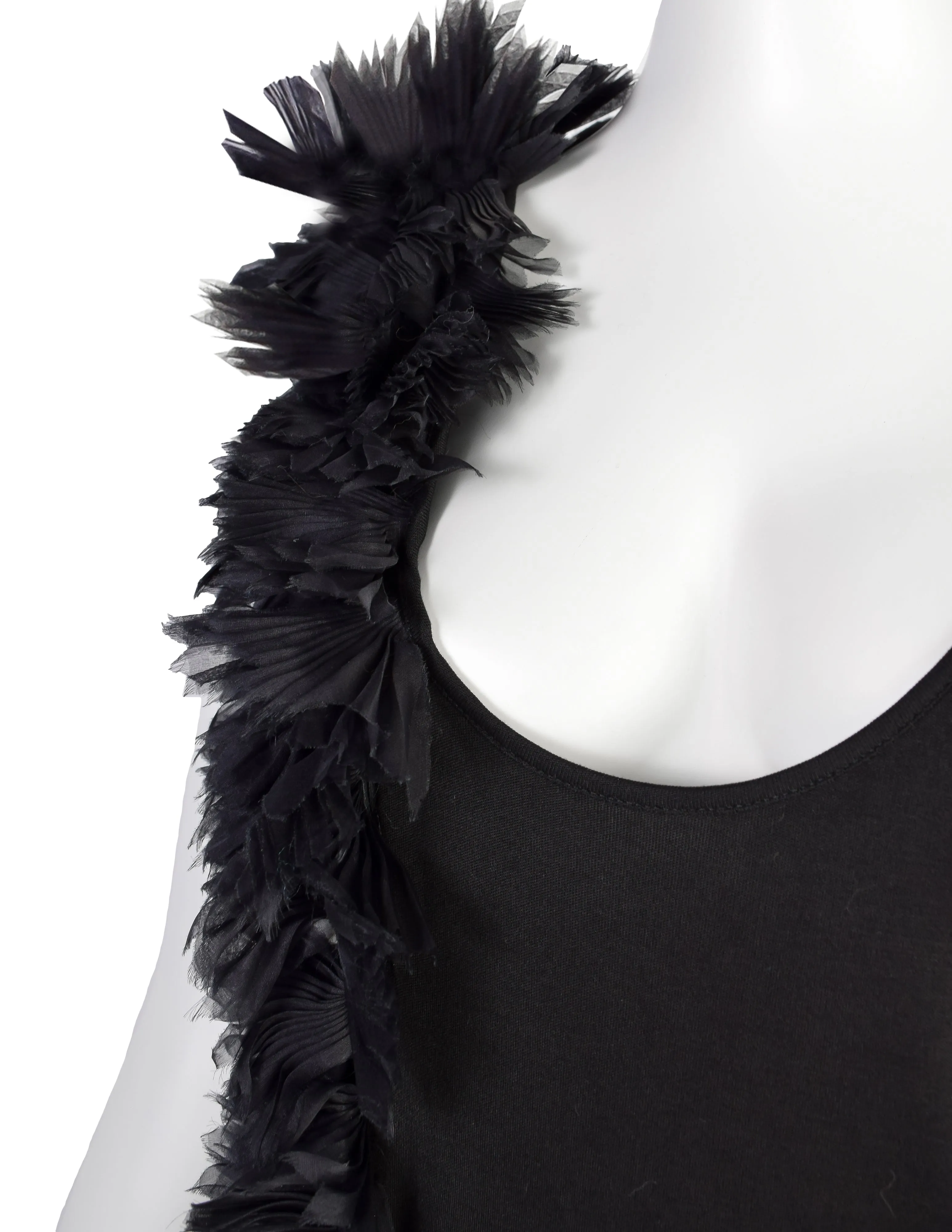 Alexander McQueen Vintage SS 2001 VOSS Black Jersey Tank Top with Pleated Chiffon 'Feather' Tail