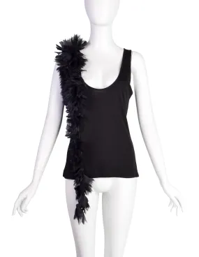 Alexander McQueen Vintage SS 2001 VOSS Black Jersey Tank Top with Pleated Chiffon 'Feather' Tail