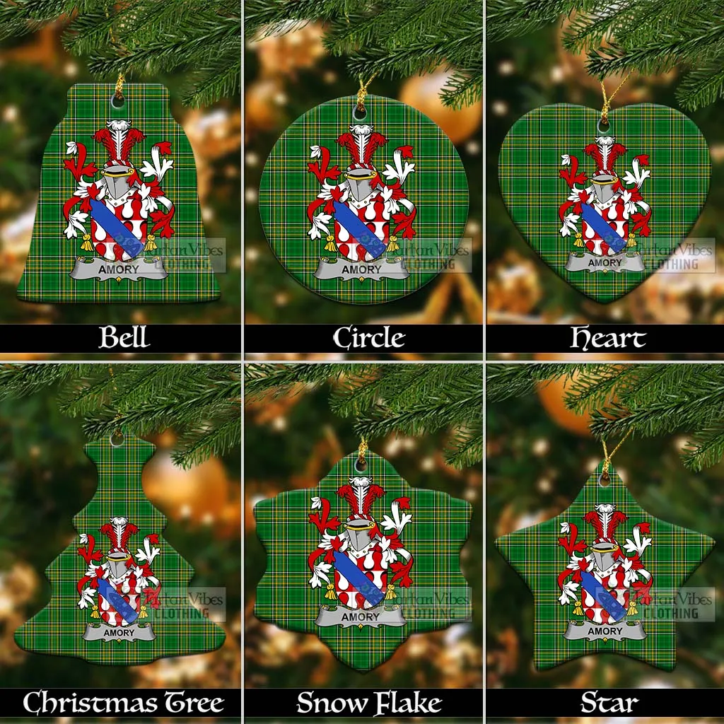 Amory Irish Clan Tartan Christmas Ceramic Ornament with Coat of Arms