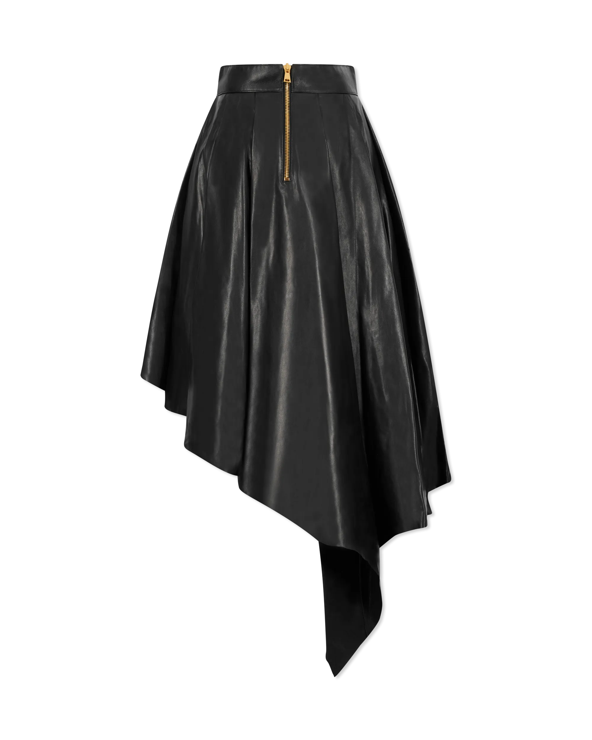 Asymmetrical Pleated Midi Leather Skirt