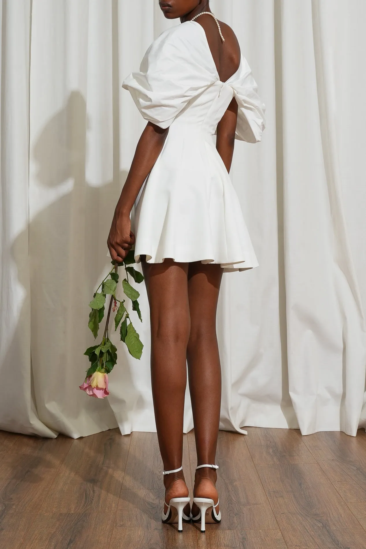 Ava Taffeta Crepe Mini Dress In Off-White