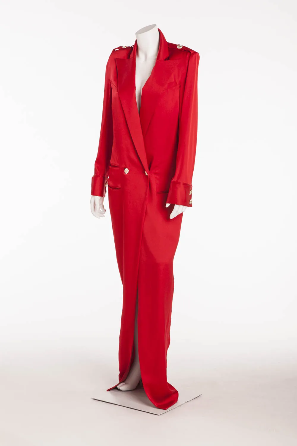 Balmain - As Seen on Blake Lively - Brand New Red Long Sleeve Silk Coat Dress - FR 42