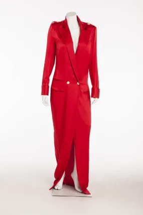 Balmain - As Seen on Blake Lively - Brand New Red Long Sleeve Silk Coat Dress - FR 42