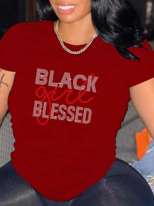 Beautiful Blue BLACK GIRL BLESSED Tee Shirt Top