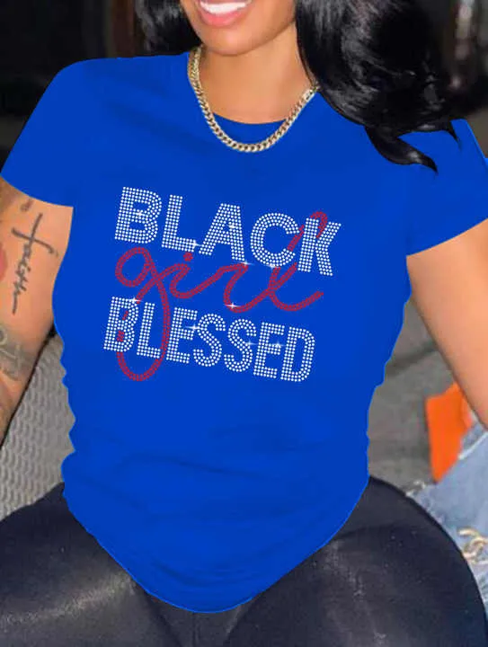 Beautiful Blue BLACK GIRL BLESSED Tee Shirt Top