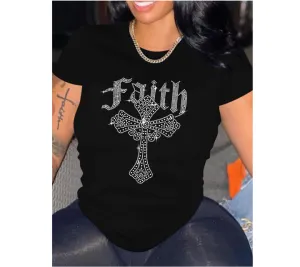 Beautiful Faith Cross Black Tee Shirt