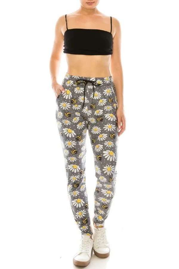 Bee & Daisy Print Soft Lounge Jogger Pants