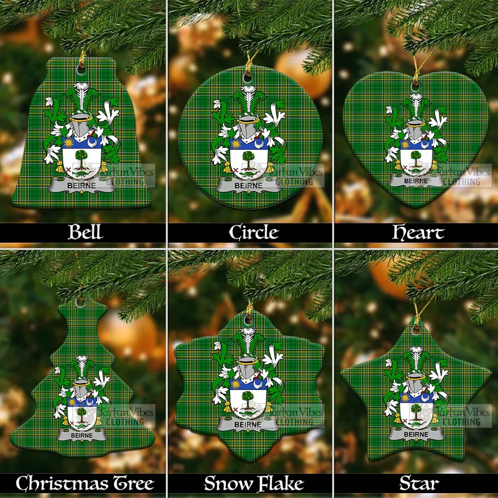 Beirne Irish Clan Tartan Christmas Ceramic Ornament with Coat of Arms