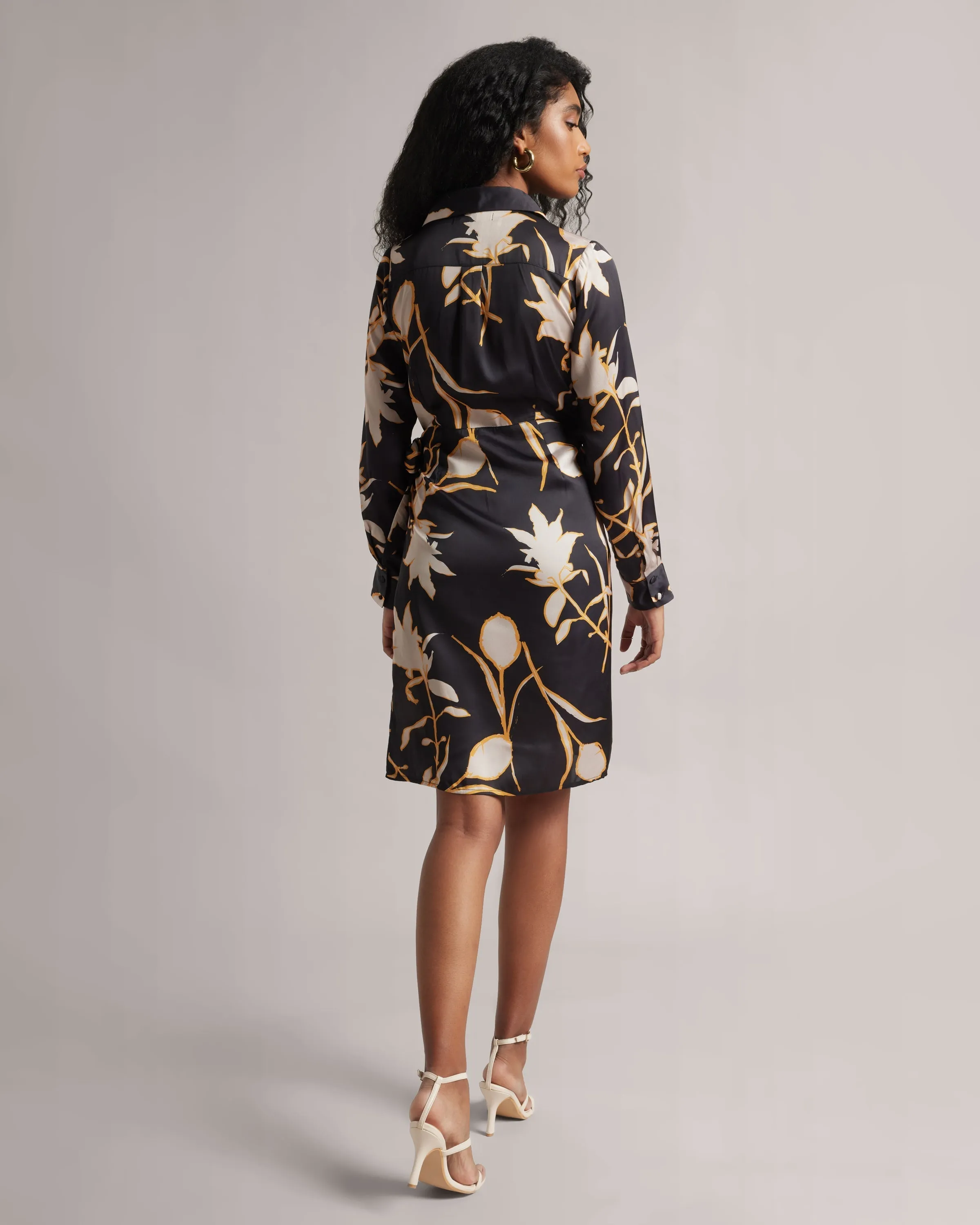 Black Abstract Floral Wrap Dress