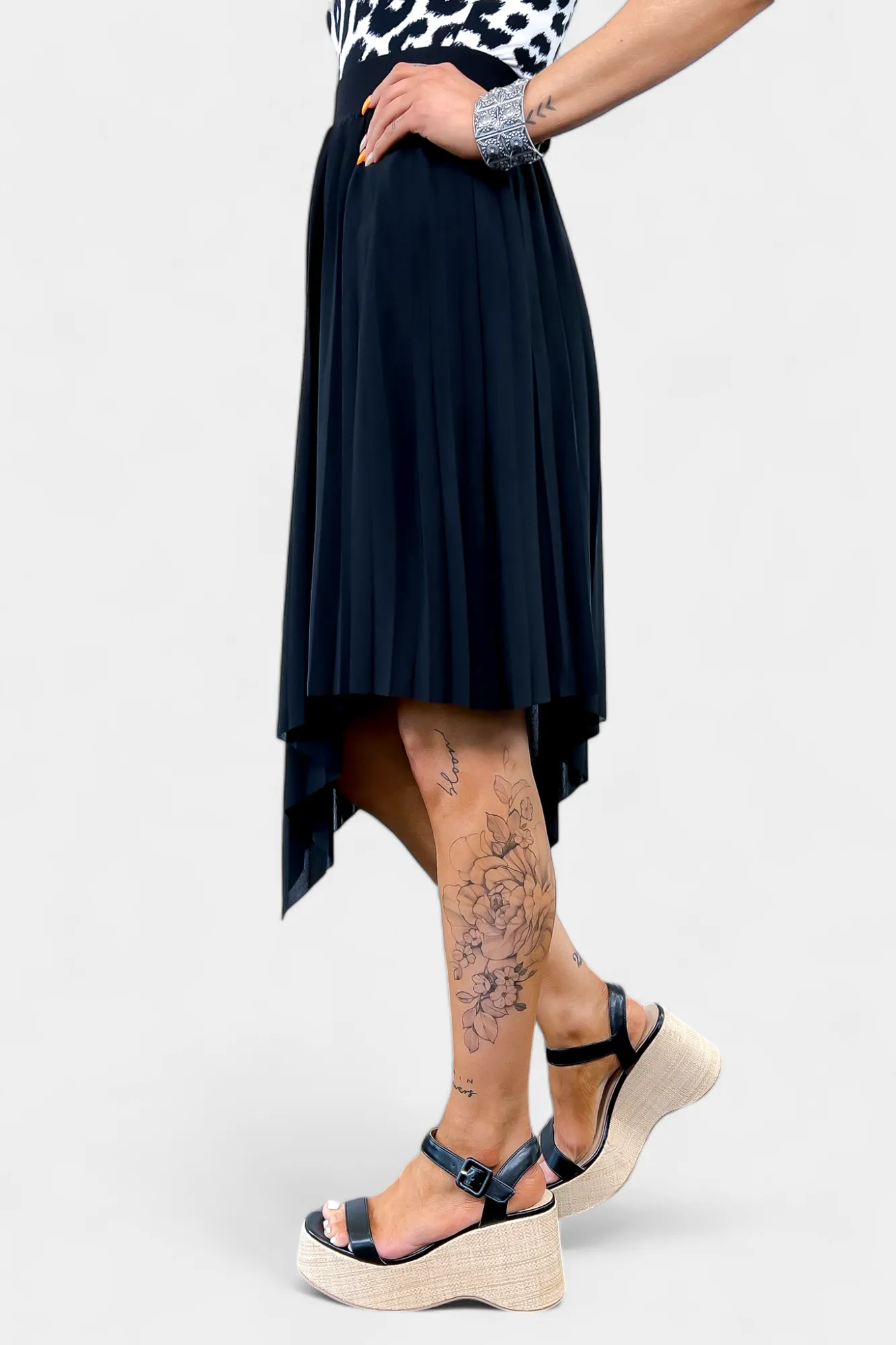 Black Asymmetrical Pleated Skirt