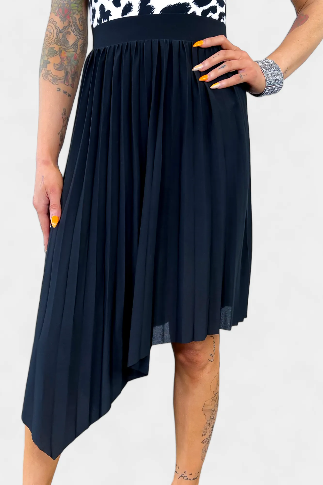 Black Asymmetrical Pleated Skirt