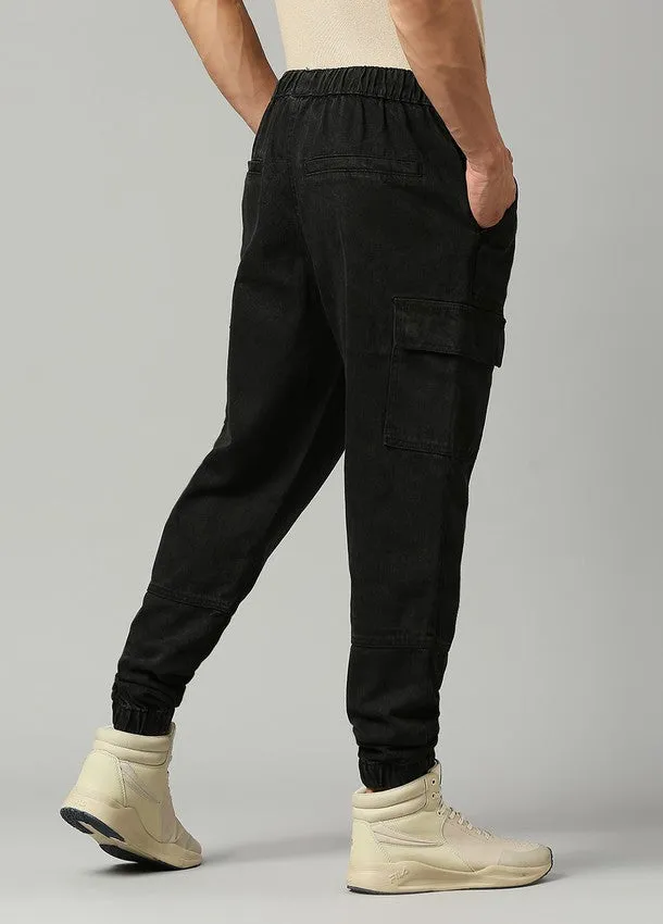 Black Depp Cotton Cargo Pocket Jogger