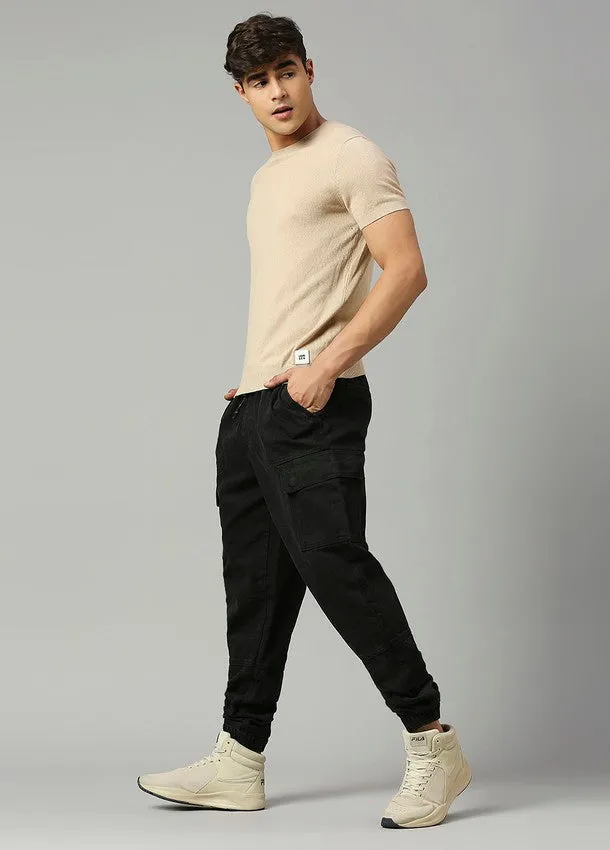 Black Depp Cotton Cargo Pocket Jogger