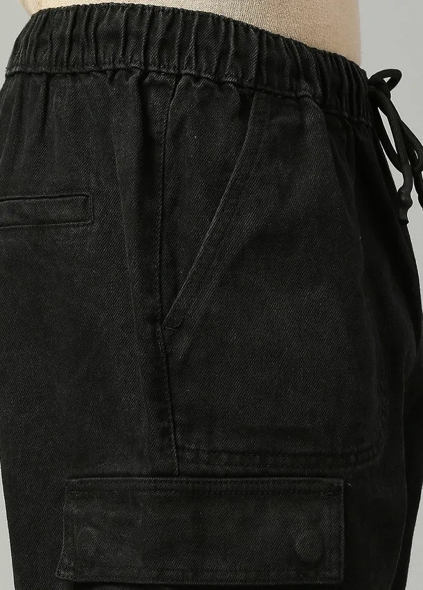 Black Depp Cotton Cargo Pocket Jogger