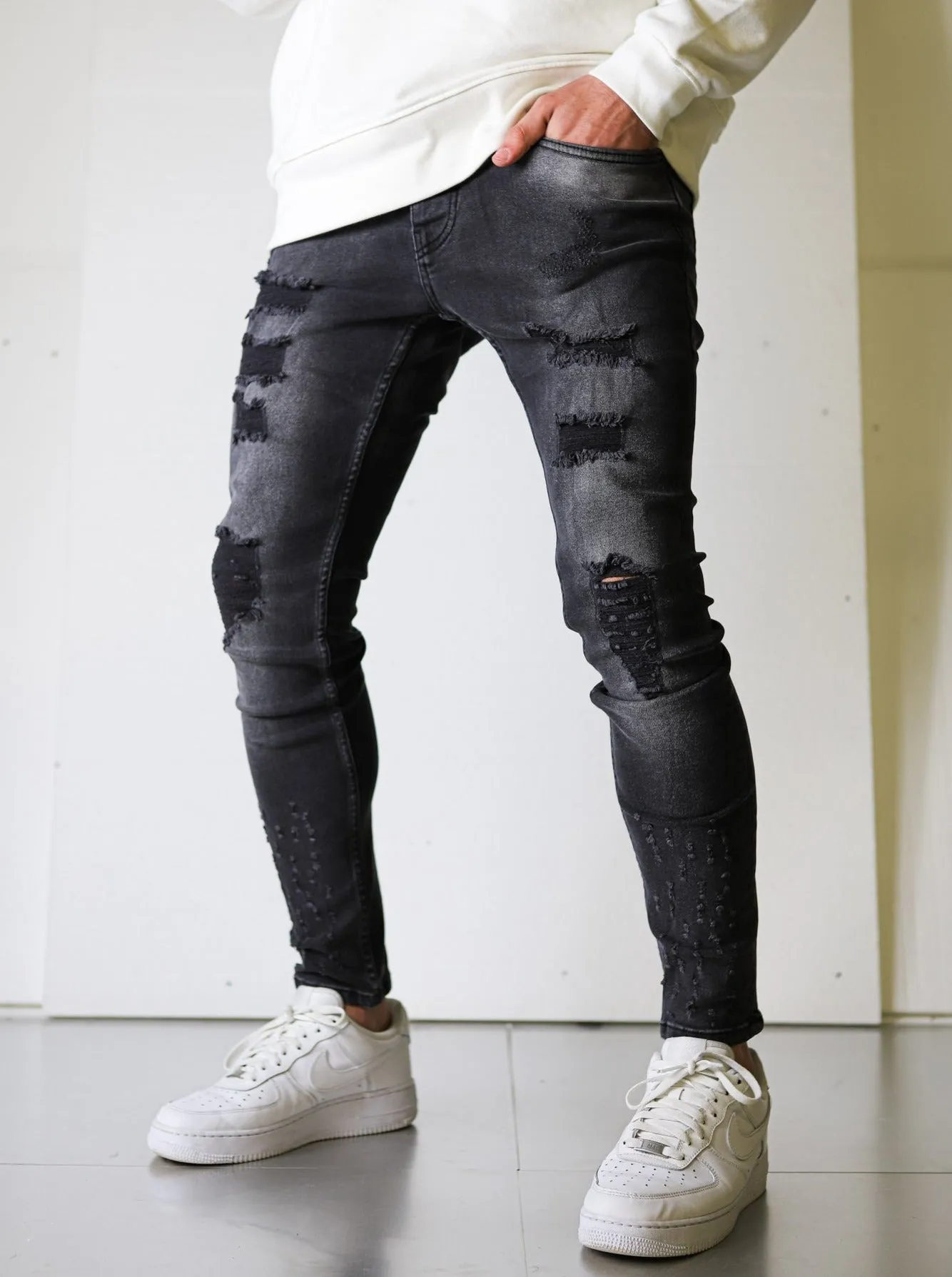 Black Fade Ripped Skinny Jeans