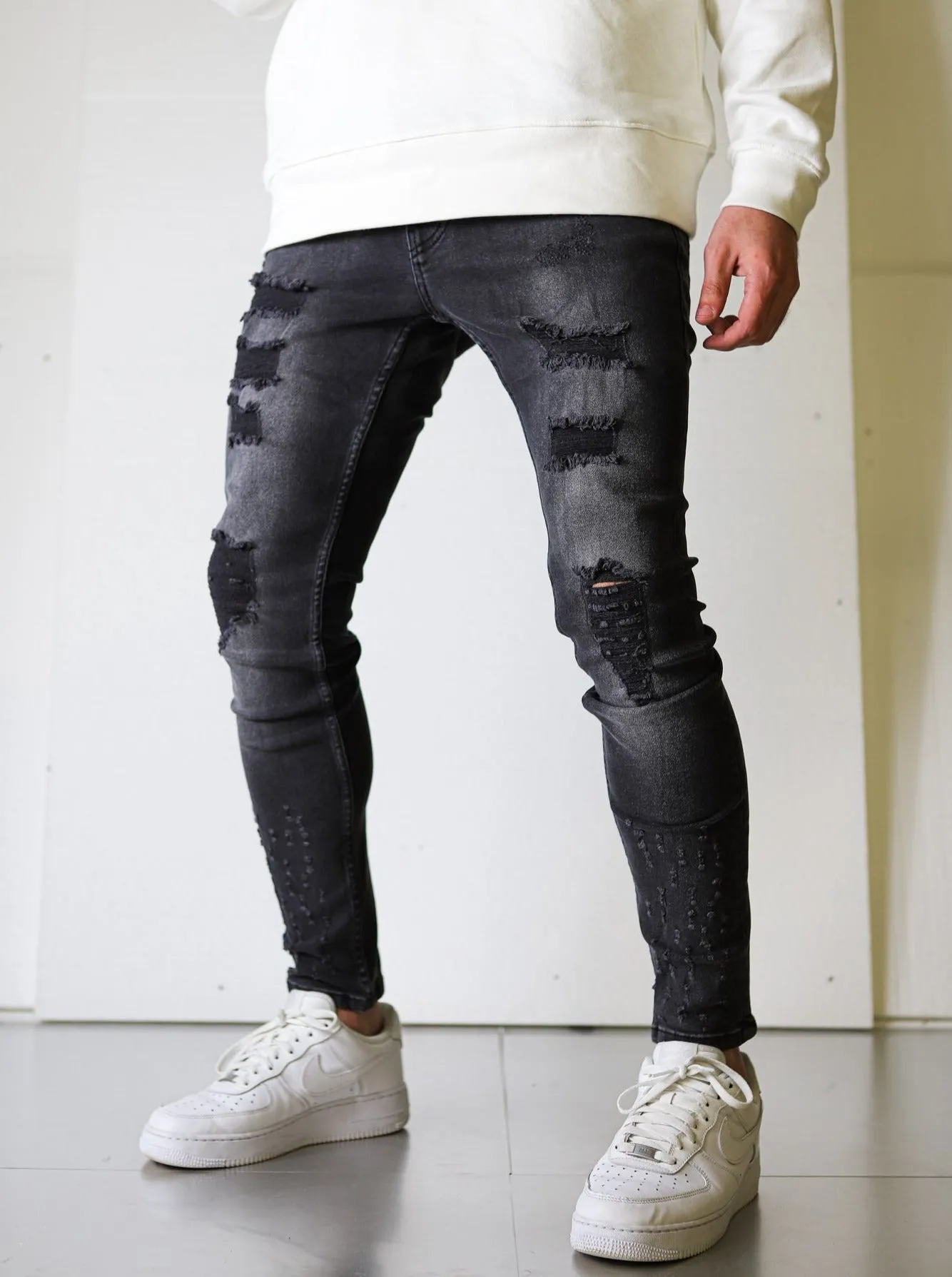 Black Fade Ripped Skinny Jeans