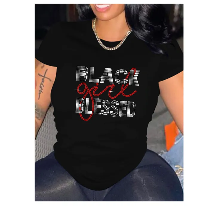 BLACK GIRL BLESSED Black Tee Shirt Top