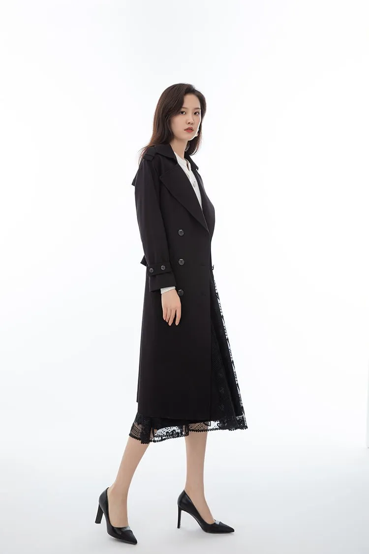 Black Long Trench Coats With Belt