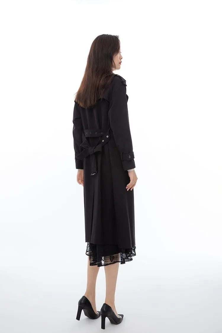 Black Long Trench Coats With Belt