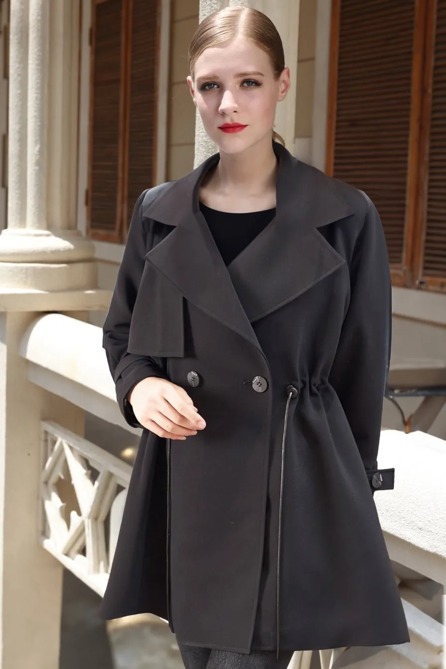 Black Short Belted Trench Coats