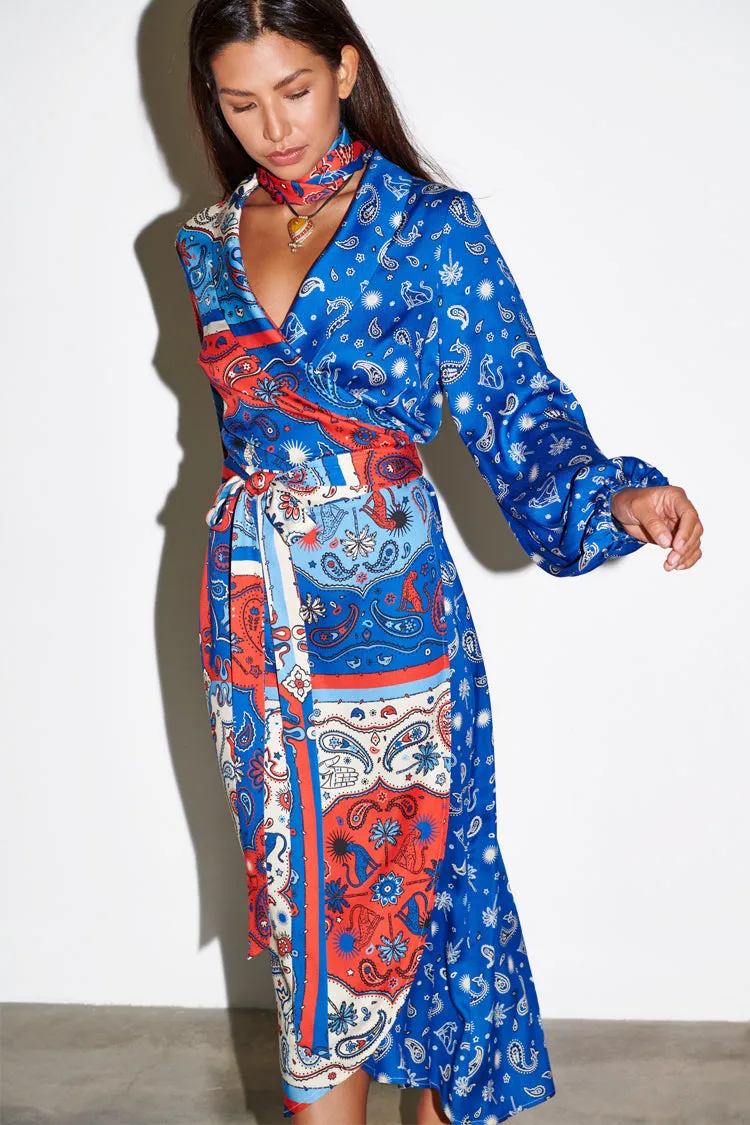 Blue Bandana Clash Brooklyn Wrap Dress Petite