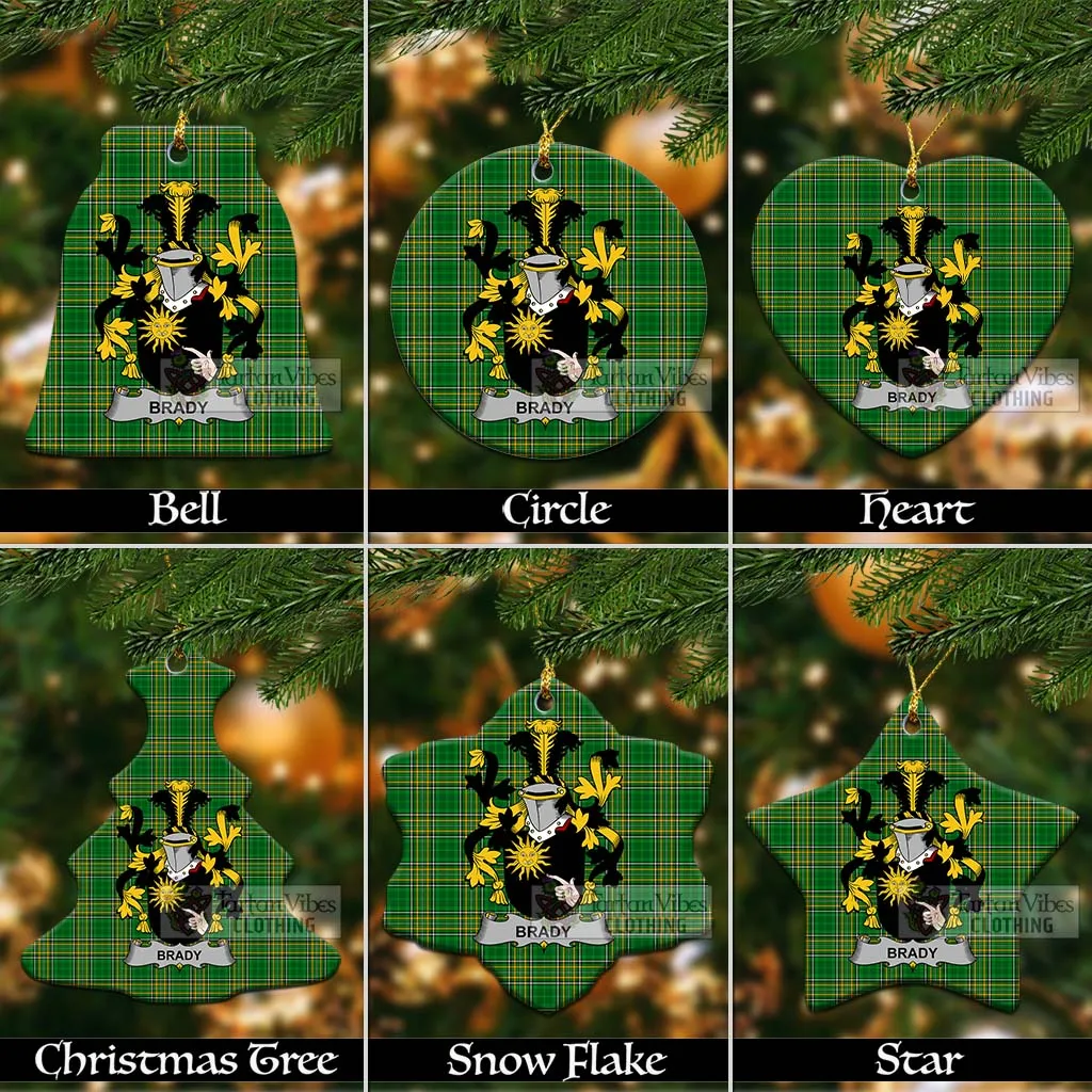 Brady Irish Clan Tartan Christmas Ceramic Ornament with Coat of Arms