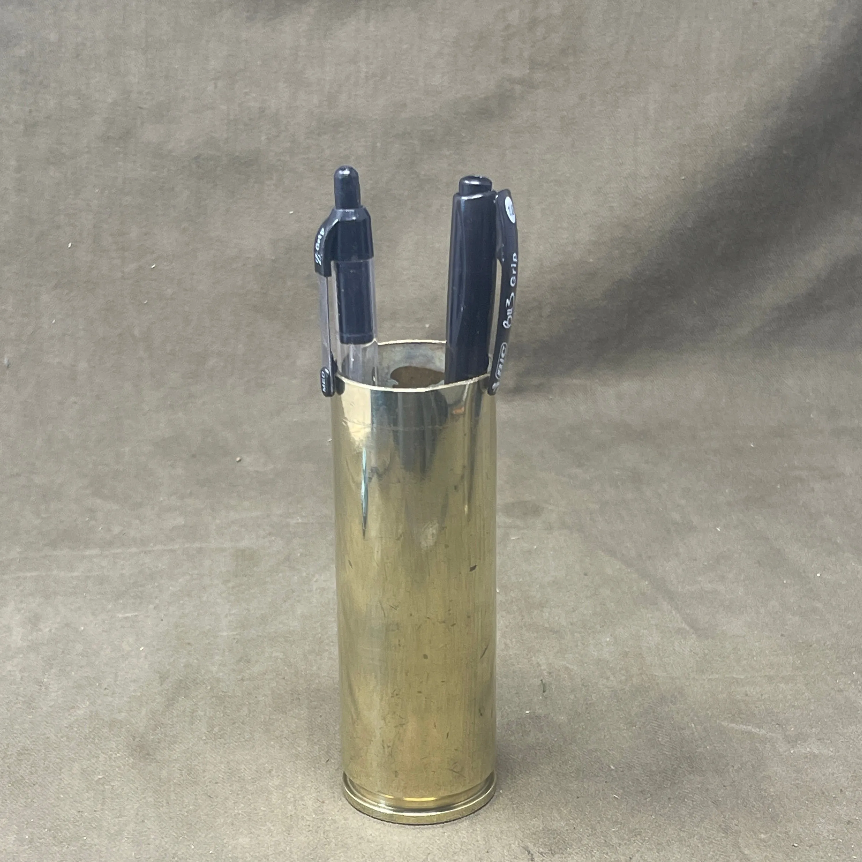 British 30mm AFV Brass Cartridge Case , cut down to make a Pen Holder