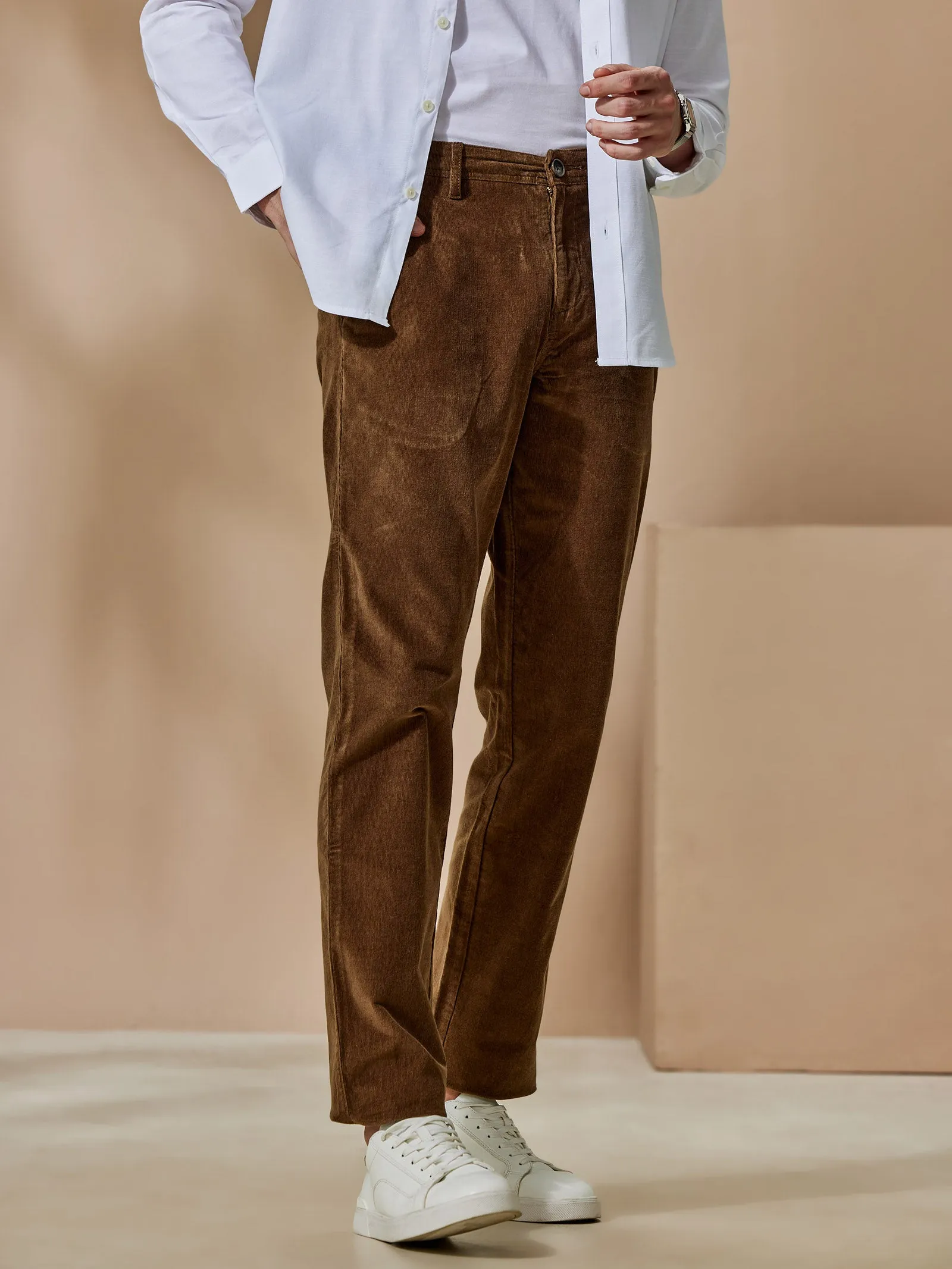 Brown Corduroy Stretch Relax Fit Trouser