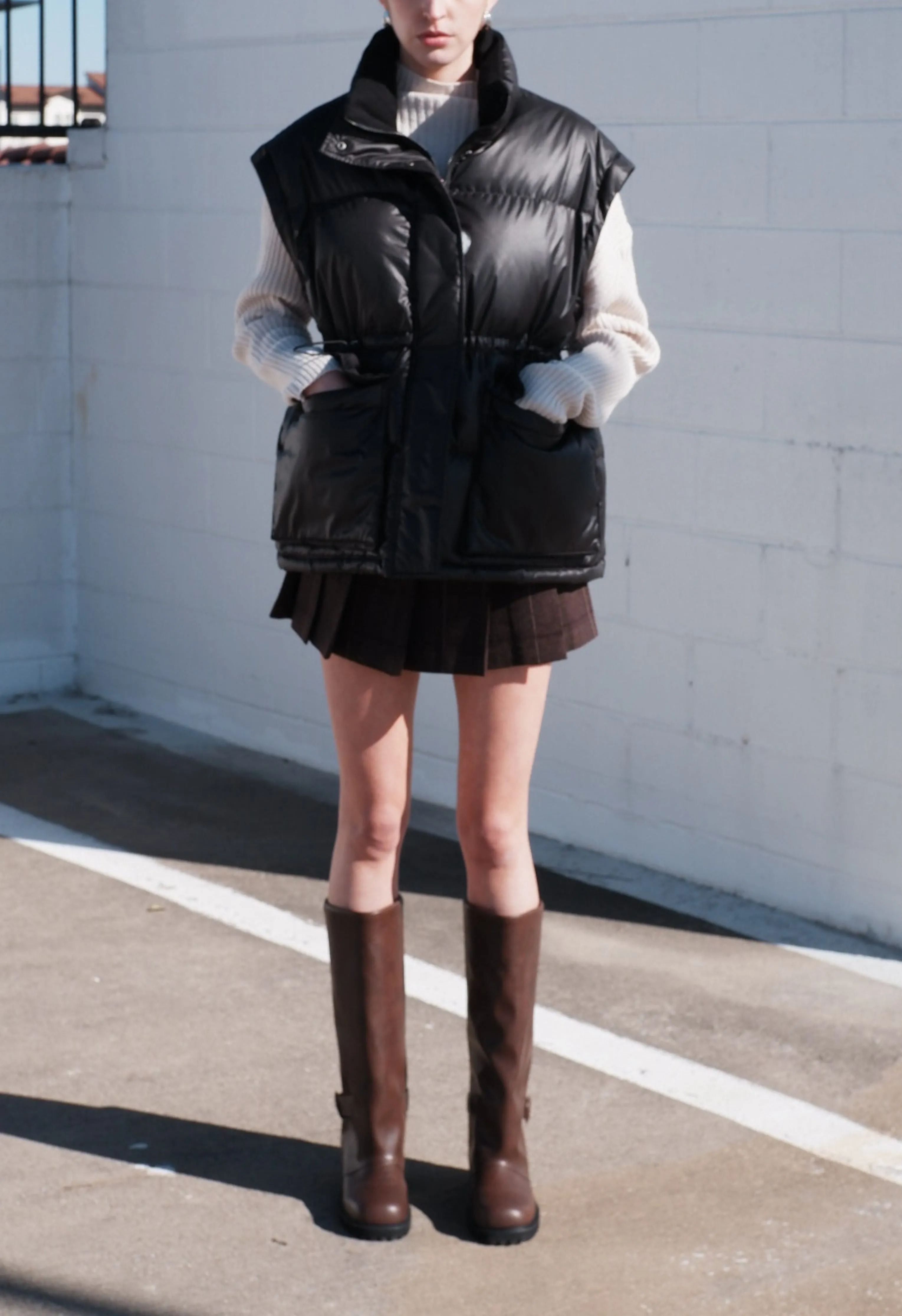 Brown Plaid Buckle Skort