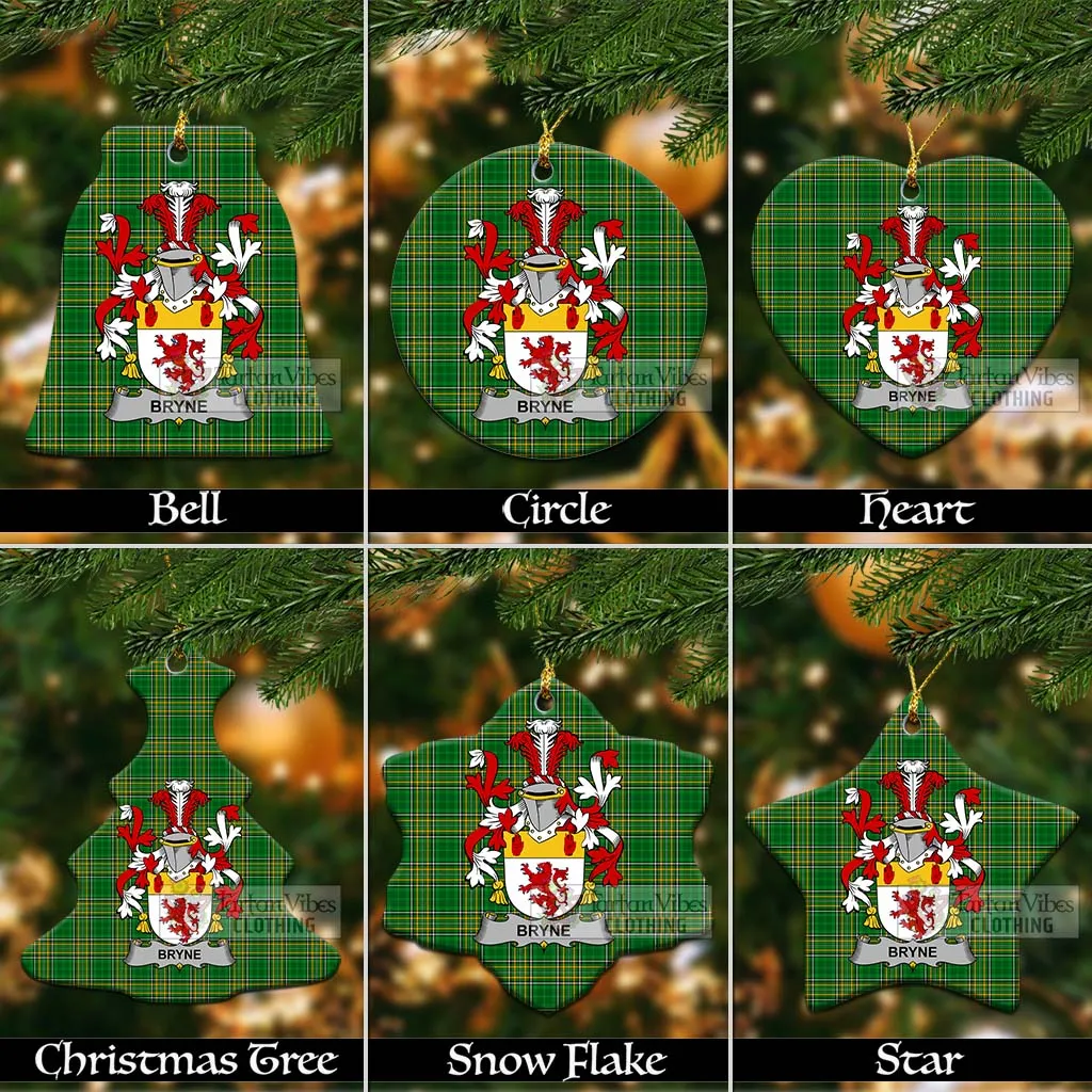 Bryne Irish Clan Tartan Christmas Ceramic Ornament with Coat of Arms