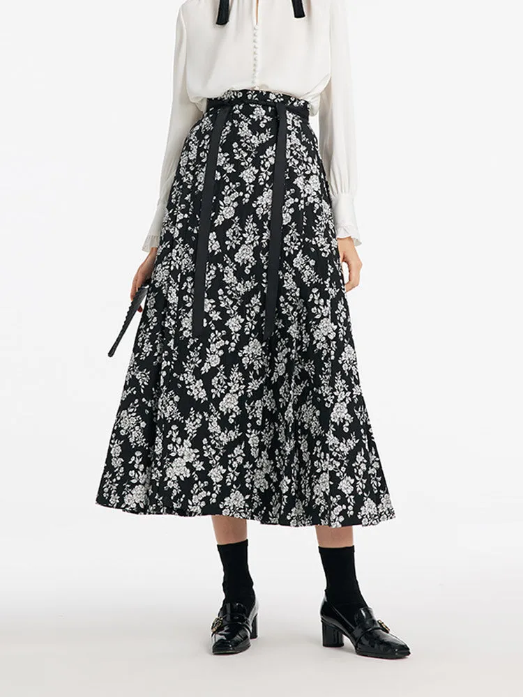 Camellia Jacquard Pleated Women Mamianqun With Bottomed Skirt