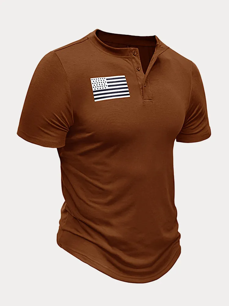 Casual Flag Printed Henley T-shirt