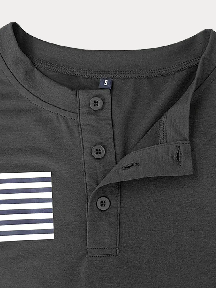 Casual Flag Printed Henley T-shirt