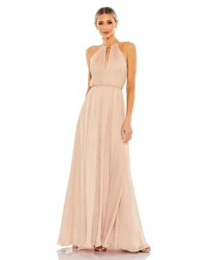 Chain Trim Keyhole Halter Neck A Line Gown